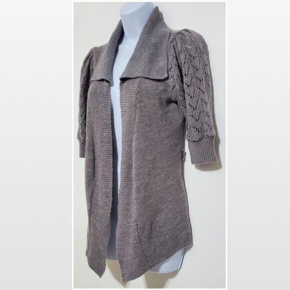 Vtg Wet Seal Cardigan Womens Medium Gray Hi Low Knit Open Tie Front - Picture 6 of 15